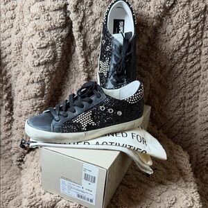 Golden Goose Black and White Studded Sneakers